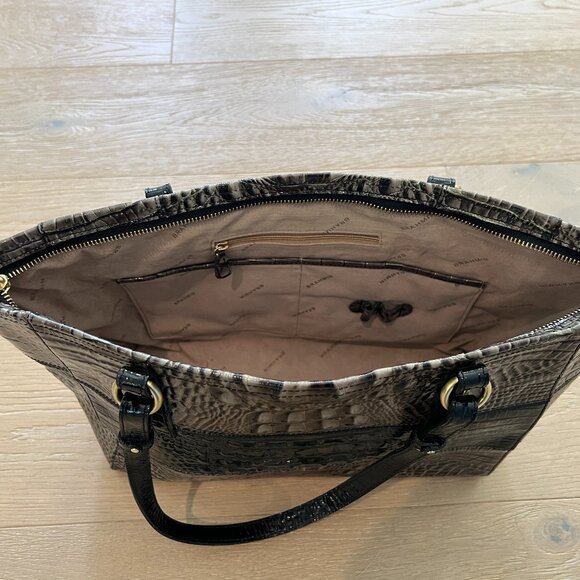 BRAHMIN Medium Asher Croco Black Gray Embossed Melbourne Leather Tote Shoulder - Picture 5 of 8